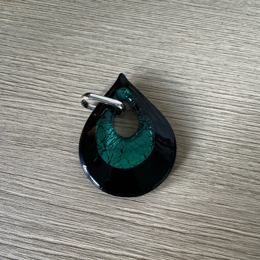 Black and Green Teardrop Blown Glass Pendant